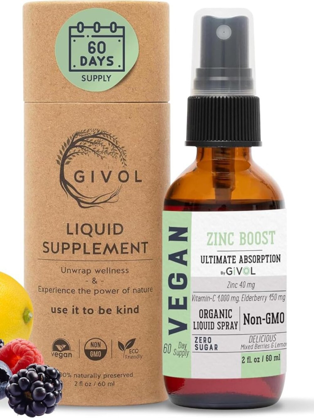 Organic ZINC Boost Mist Spray 40mg Extra Strength Sugar Free Vit C Elderberry 60